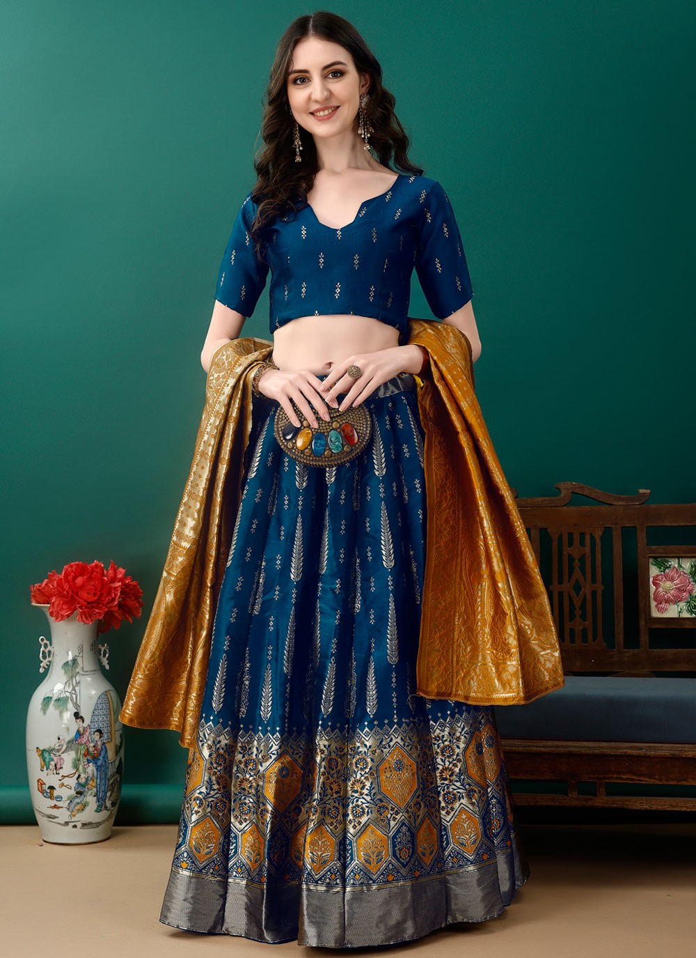 Jacquard Work Jacquard Silk A - Line Lehenga - L2157