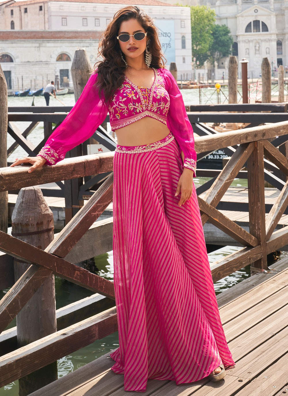 Palazzo Suit Embroidered Magenta T8000