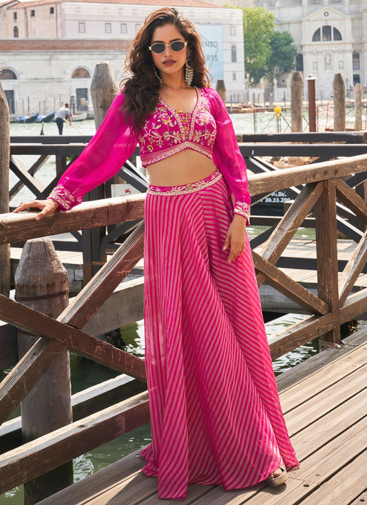 Palazzo Suit Embroidered Magenta T8000