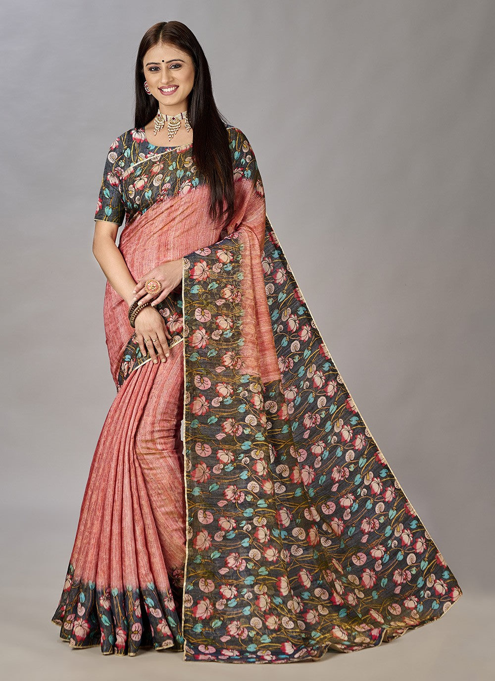 Classic Digital Print Jacquard Silk Saree - S3384