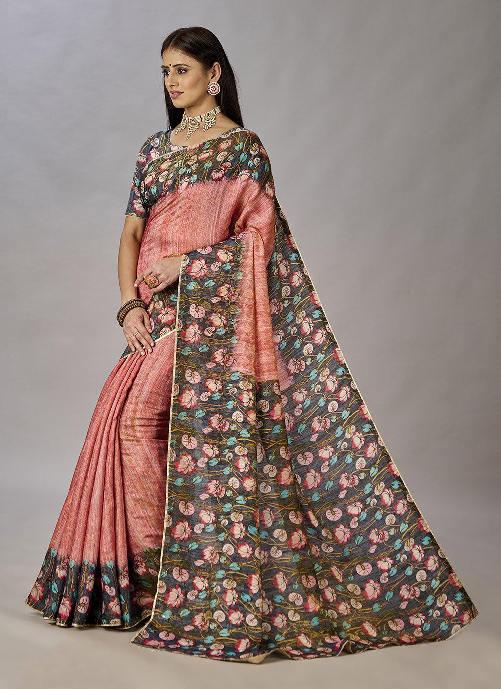 Classic Digital Print Jacquard Silk Saree - S3384
