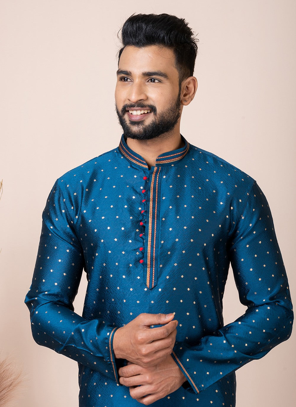 Printed Jacquard Silk Rama Kurta Pyjama - M8555