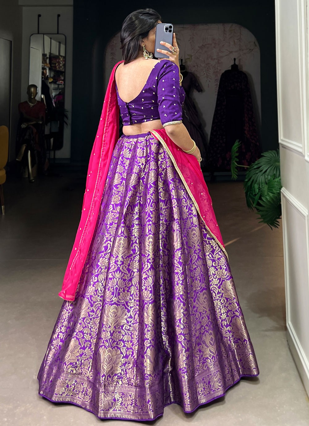 Weaving Zari Jacquard Silk Purple Lehenga - L3408