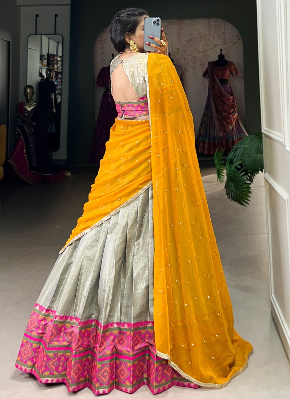 Jacquard Silk Mehandi & Sangeet A - Line Lehenga L3554