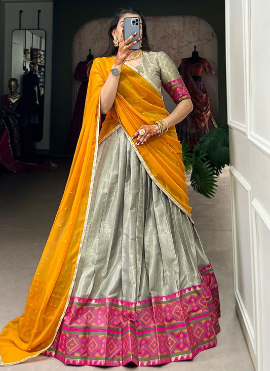 Jacquard Silk Mehandi & Sangeet A - Line Lehenga L3554