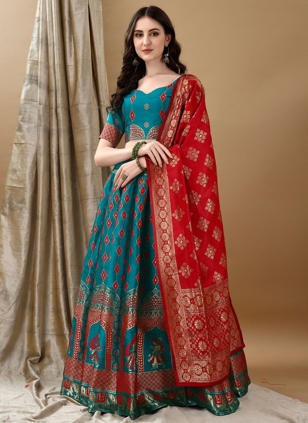 Jacquard Work Jacquard Silk A - Line Lehenga - L2157