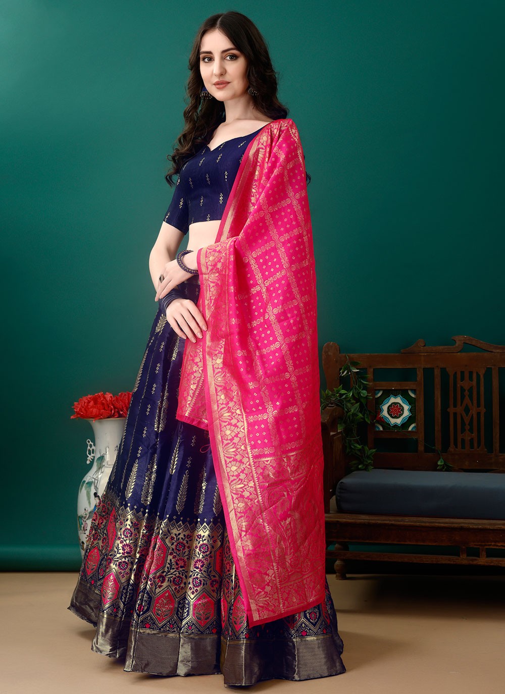 Jacquard Work Jacquard Silk A - Line Lehenga - L2157