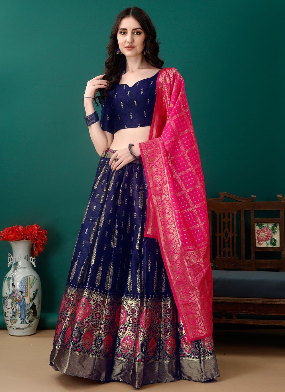 Jacquard Work Jacquard Silk A - Line Lehenga - L2157