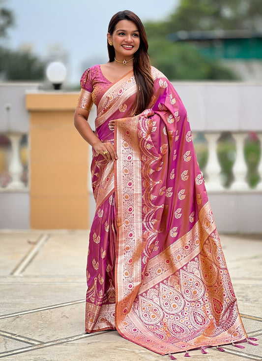 Purple Banarasi Silk Contemporary Saree Jacquard Work, Woven S18531