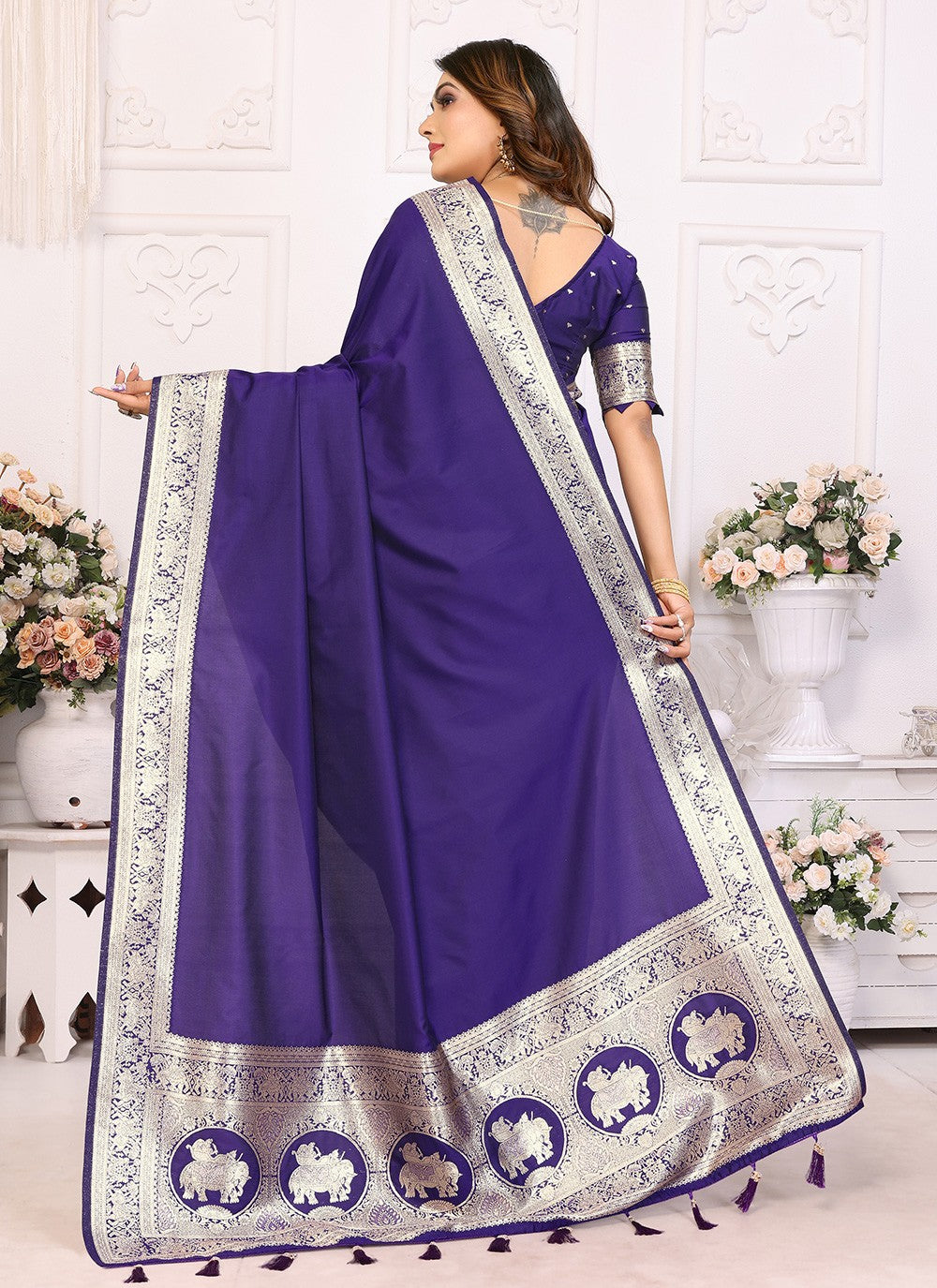 Purple Banarasi Silk Trendy Saree Jacquard Work, Weaving Zari S17845