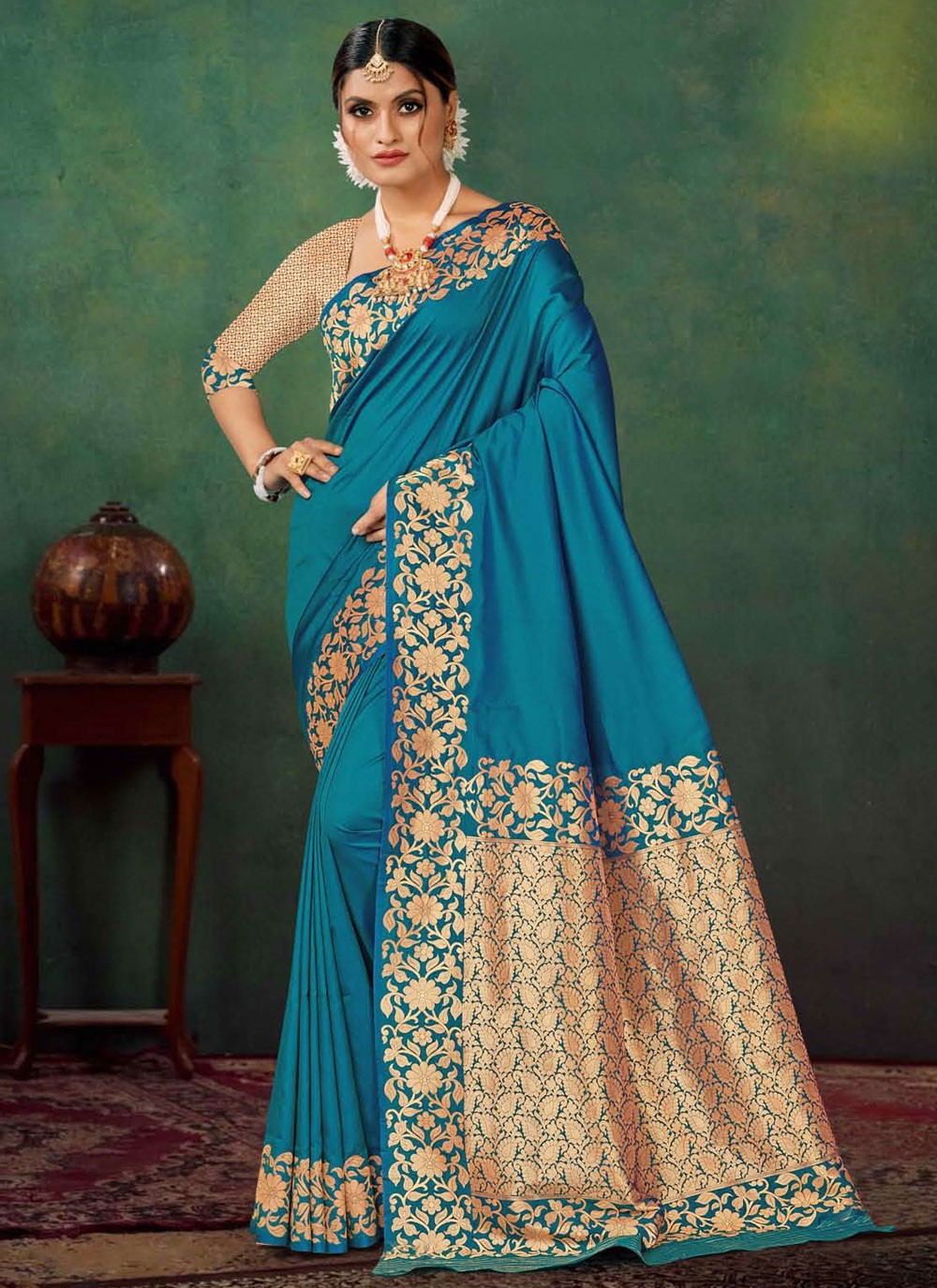Trendy Saree Jacquard Work Blue Silk Saree S12890