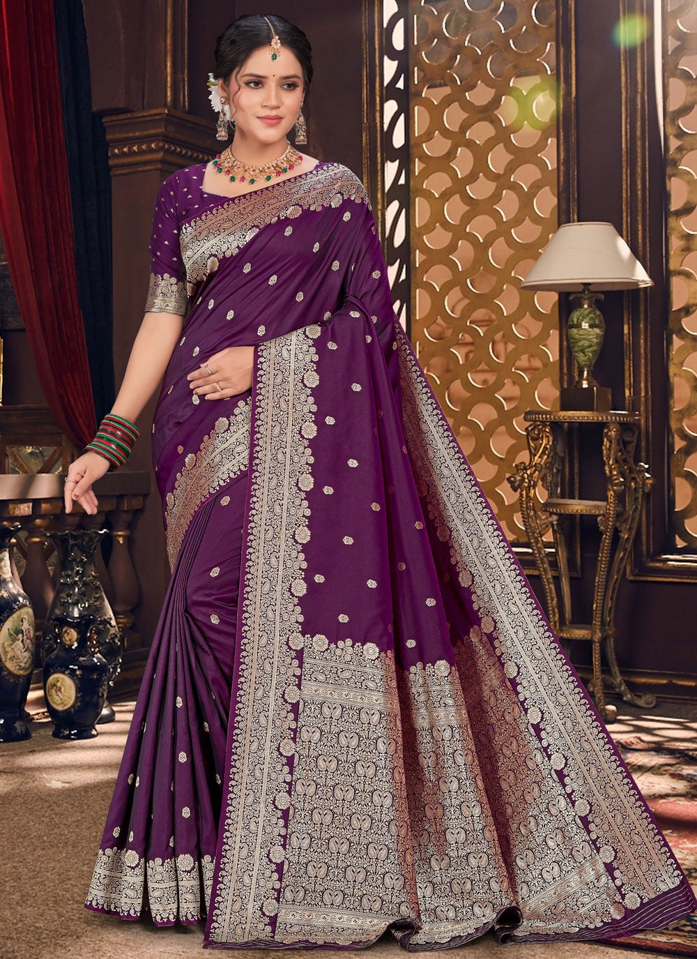 Contemporary Jacquard Work Purple Silk S12880