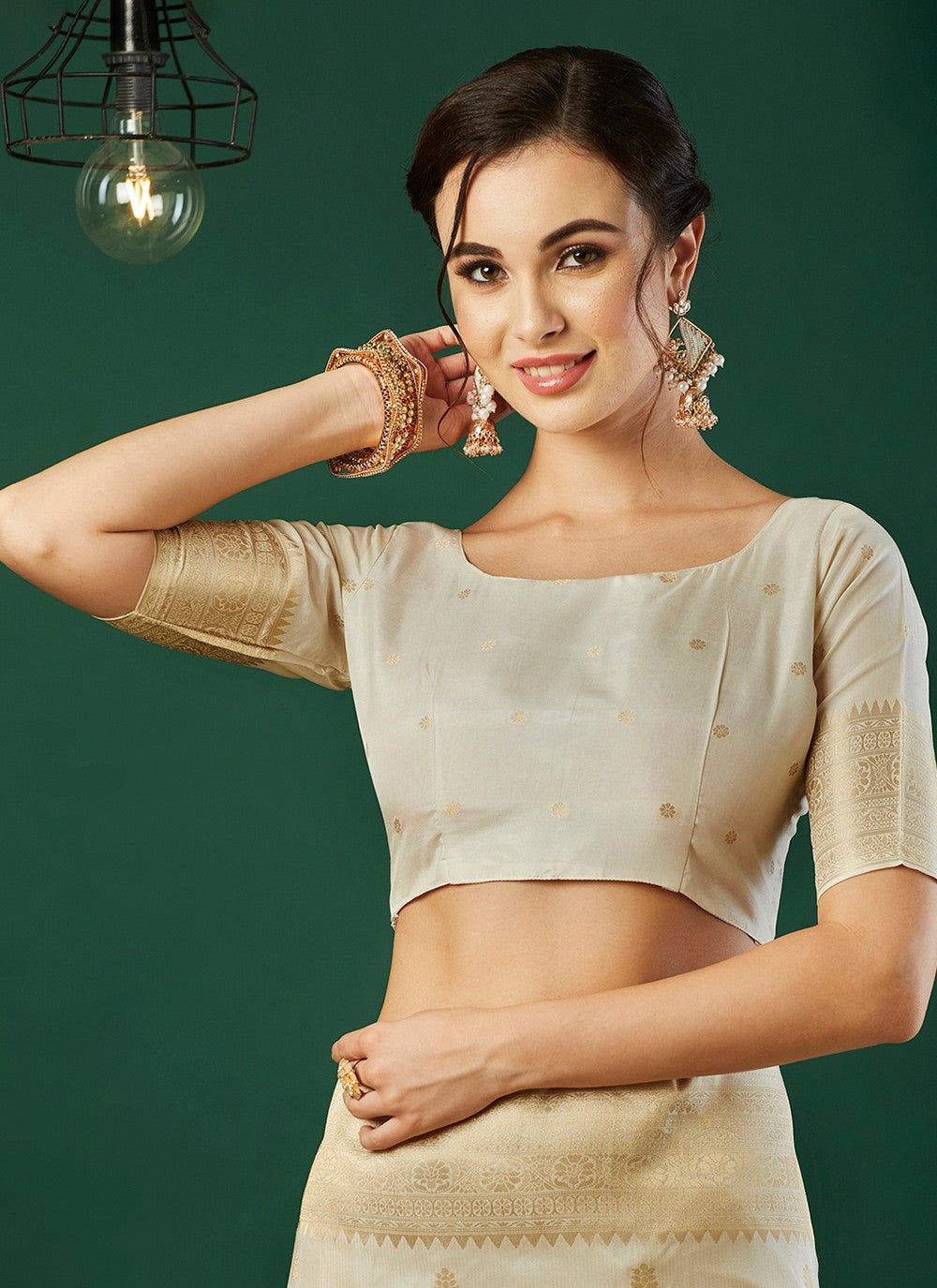 Classic Saree Jacquard Work Cream Naylon Saree S12531
