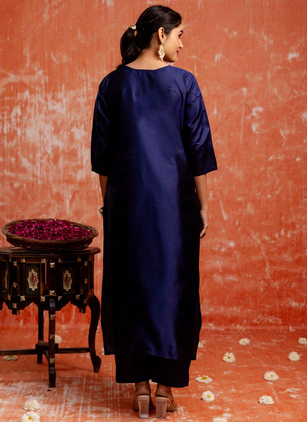 Jacquard Work Cotton Silk Navy Blue Salwar Suit T6148