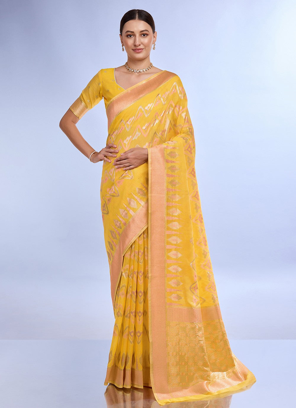 Classic Jacquard Work Linen Saree - S7620