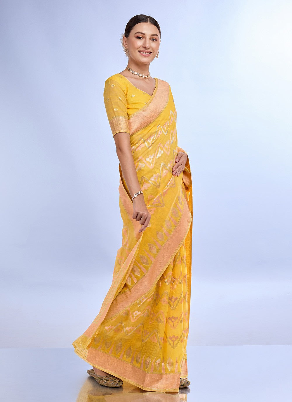 Classic Jacquard Work Linen Saree - S7620