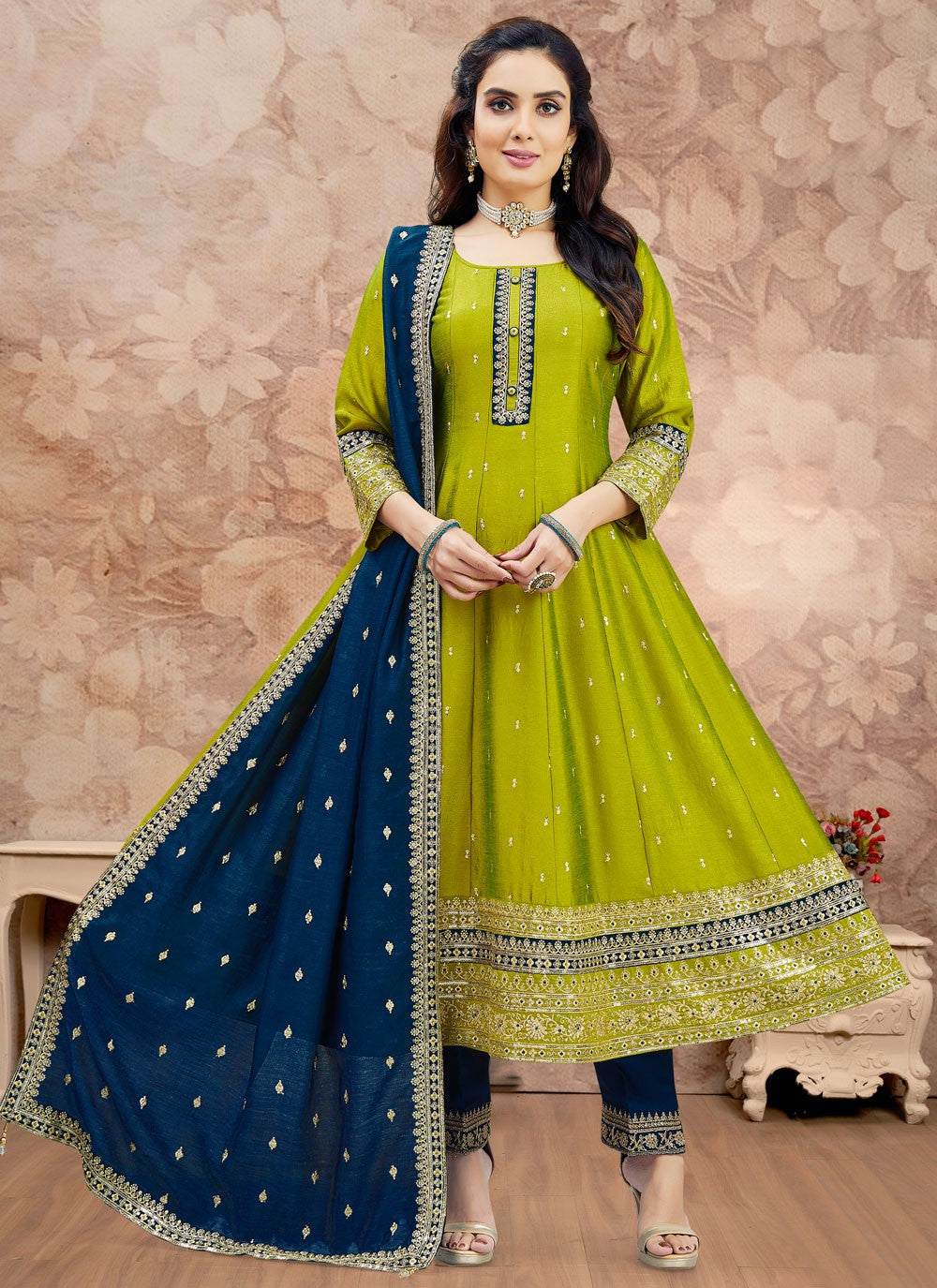 Anarkali Jacquard Work Green T7588
