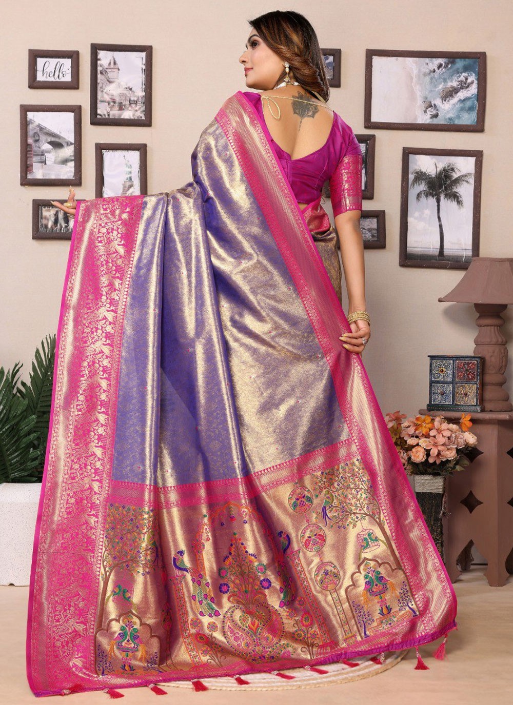 Traditional Jacquard Work Grey Silk S12900
