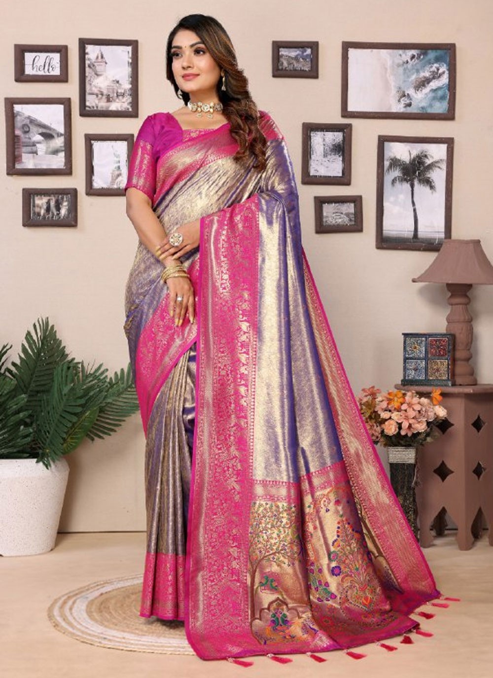 Traditional Jacquard Work Grey Silk S12900