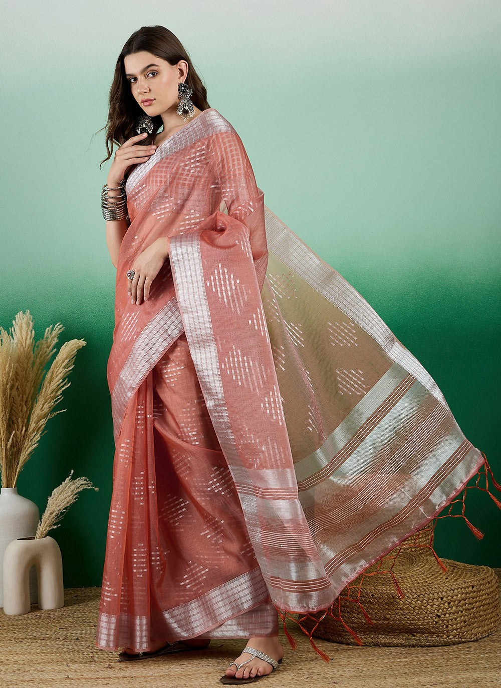 Classic Jacquard Work Khadi, Organza Saree - S7147