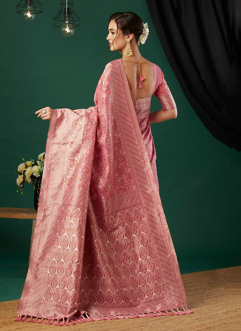 Casual Jacquard Work Linen Grey Saree - S11258