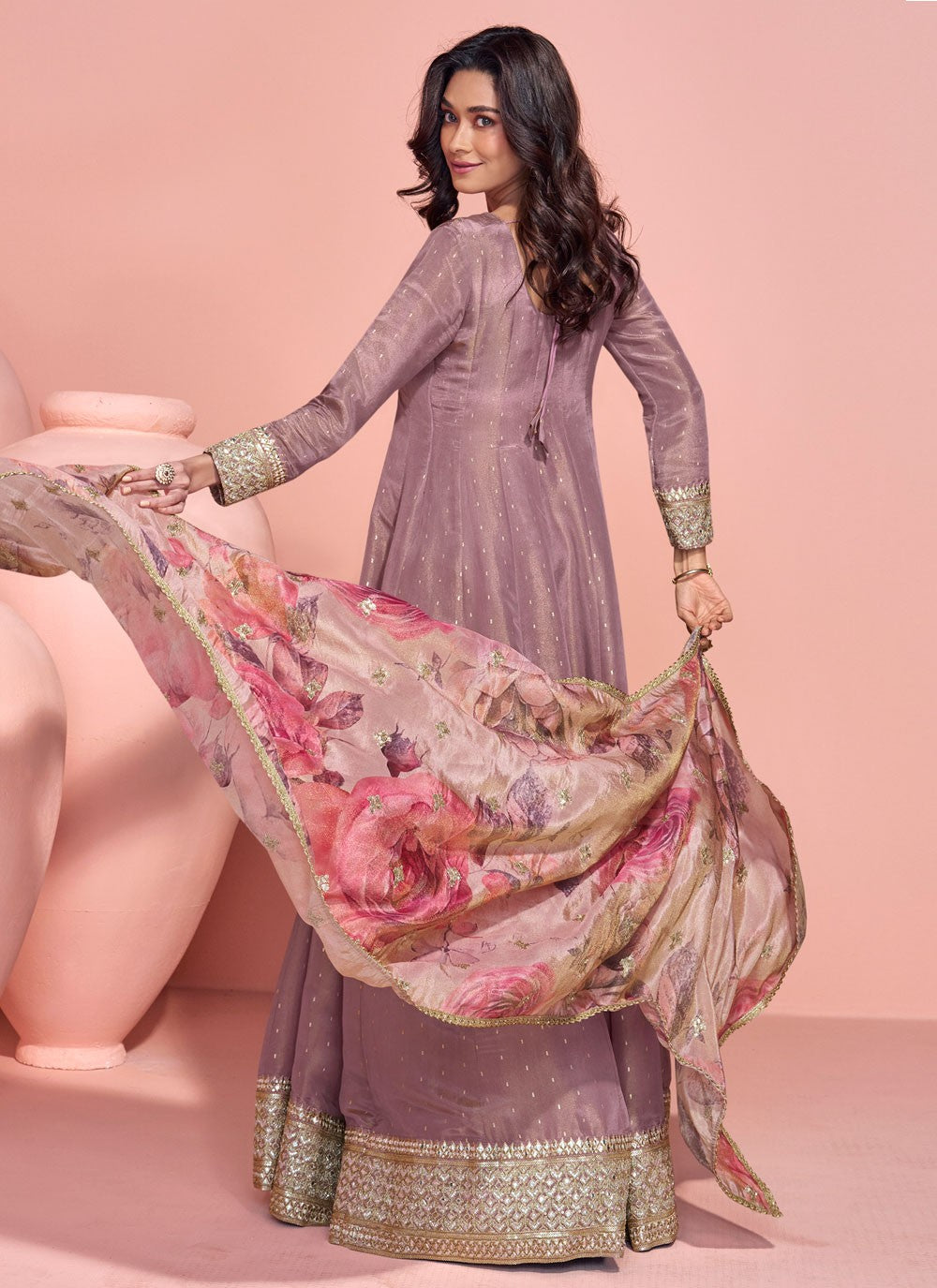 Embroidered Organza Purple Anarkali T6010