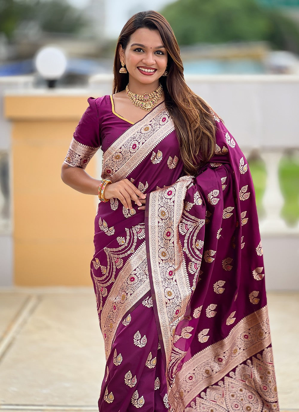 Magenta Banarasi Silk Classic Saree Jacquard Work, Woven S18538