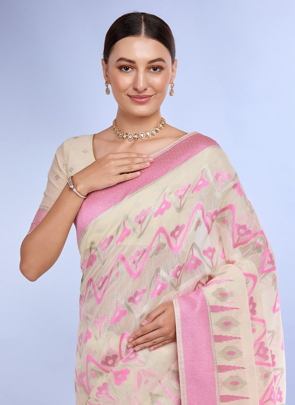 Classic Jacquard Work Linen Saree - S7620