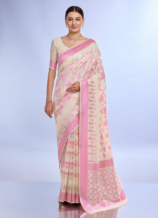 Classic Jacquard Work Linen Saree - S7620