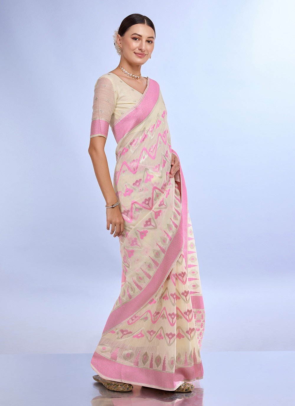 Classic Jacquard Work Linen Saree - S7620