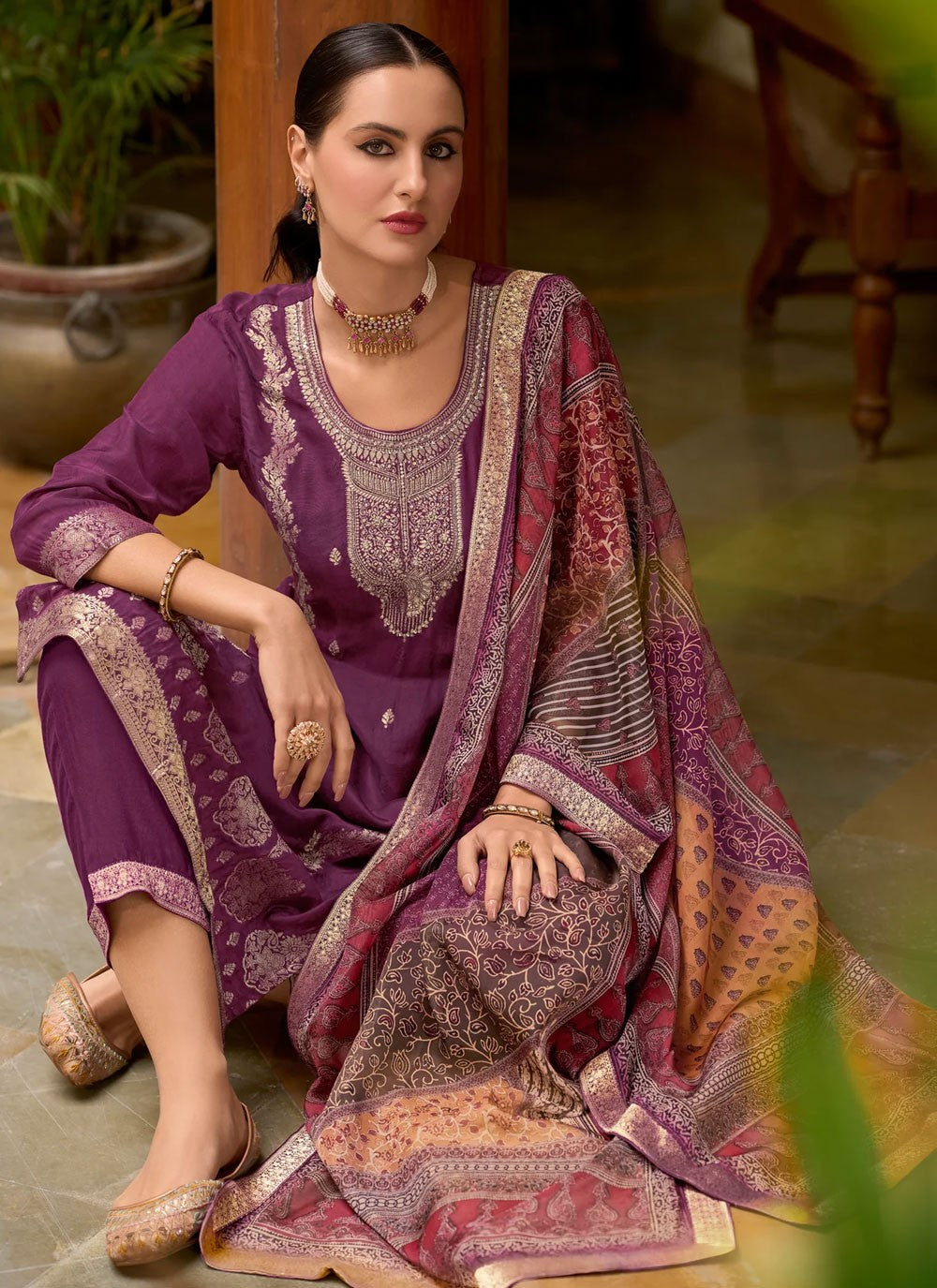 Jacquard Work Jacquard Purple Pant Style Suit T6179