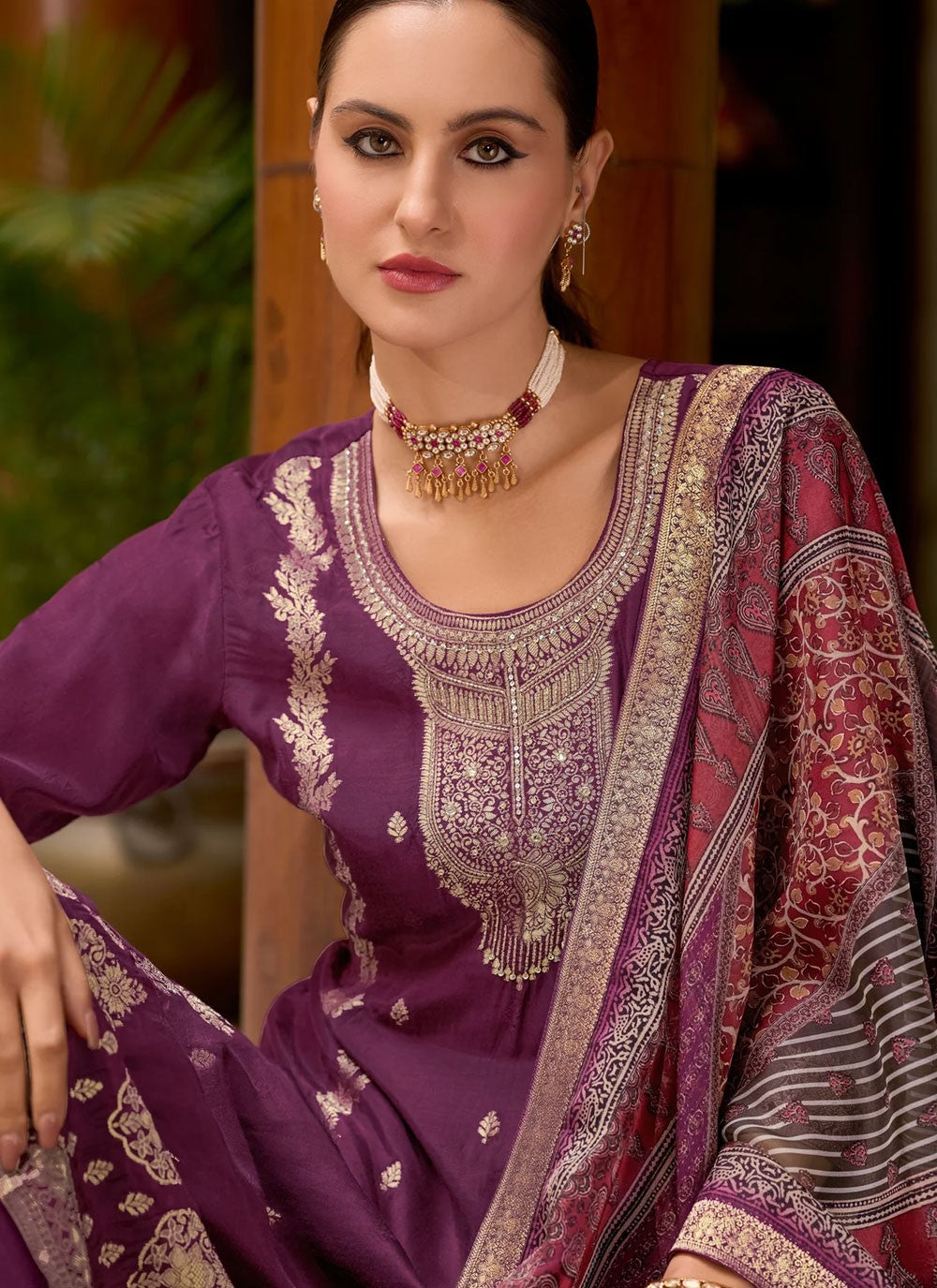 Jacquard Work Jacquard Purple Pant Style Suit T6179