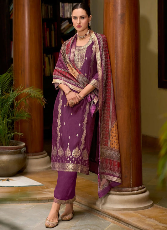 Jacquard Work Jacquard Purple Pant Style Suit T6179