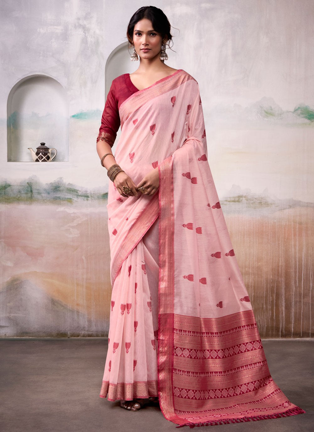 Pink Cotton Classic Saree Jacquard Work S17556