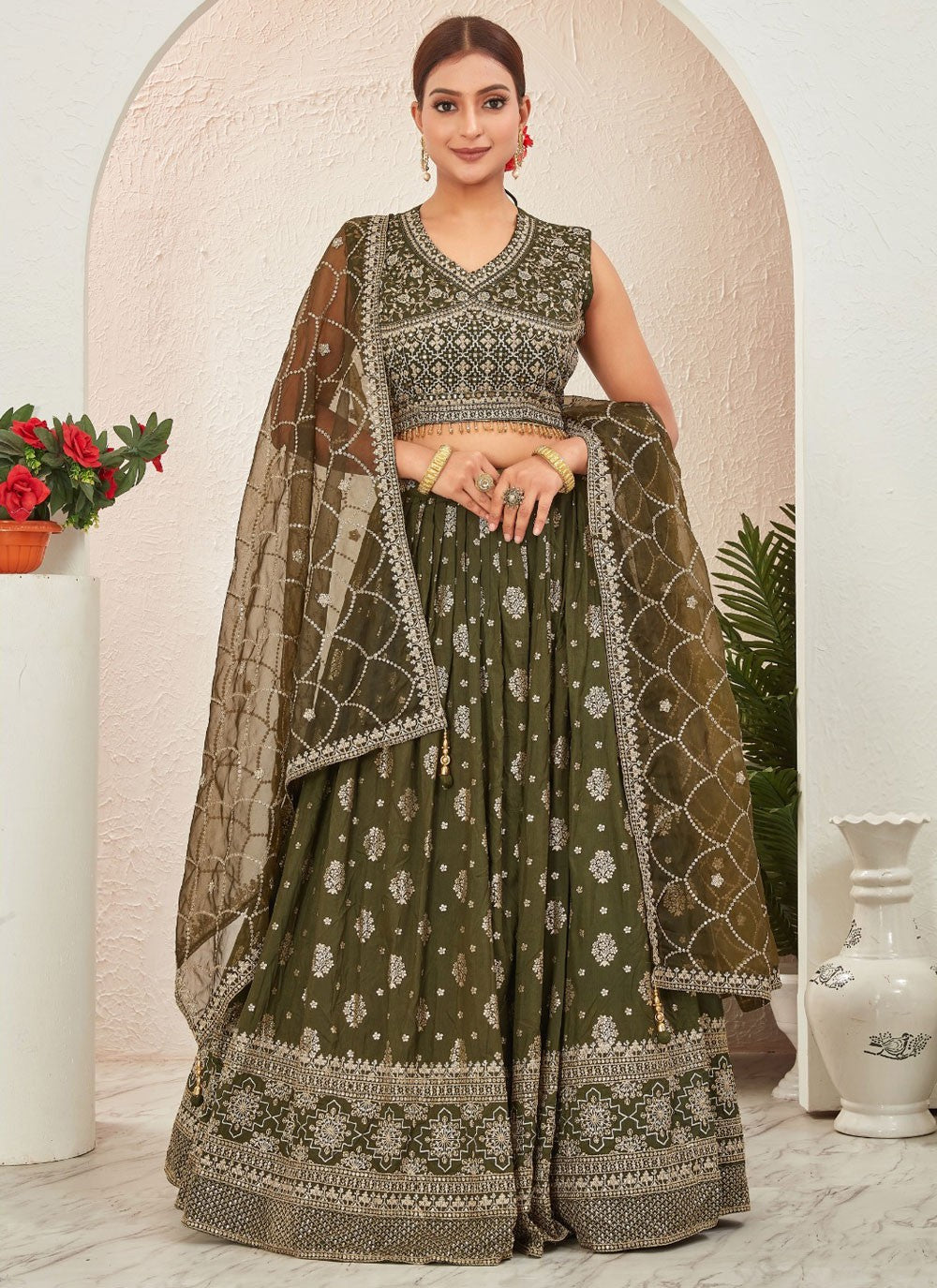 Embroidered Pure Dola Lehenga - L3088