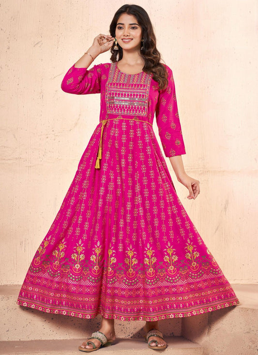 Embroidered Rayon Magenta Gown G19806