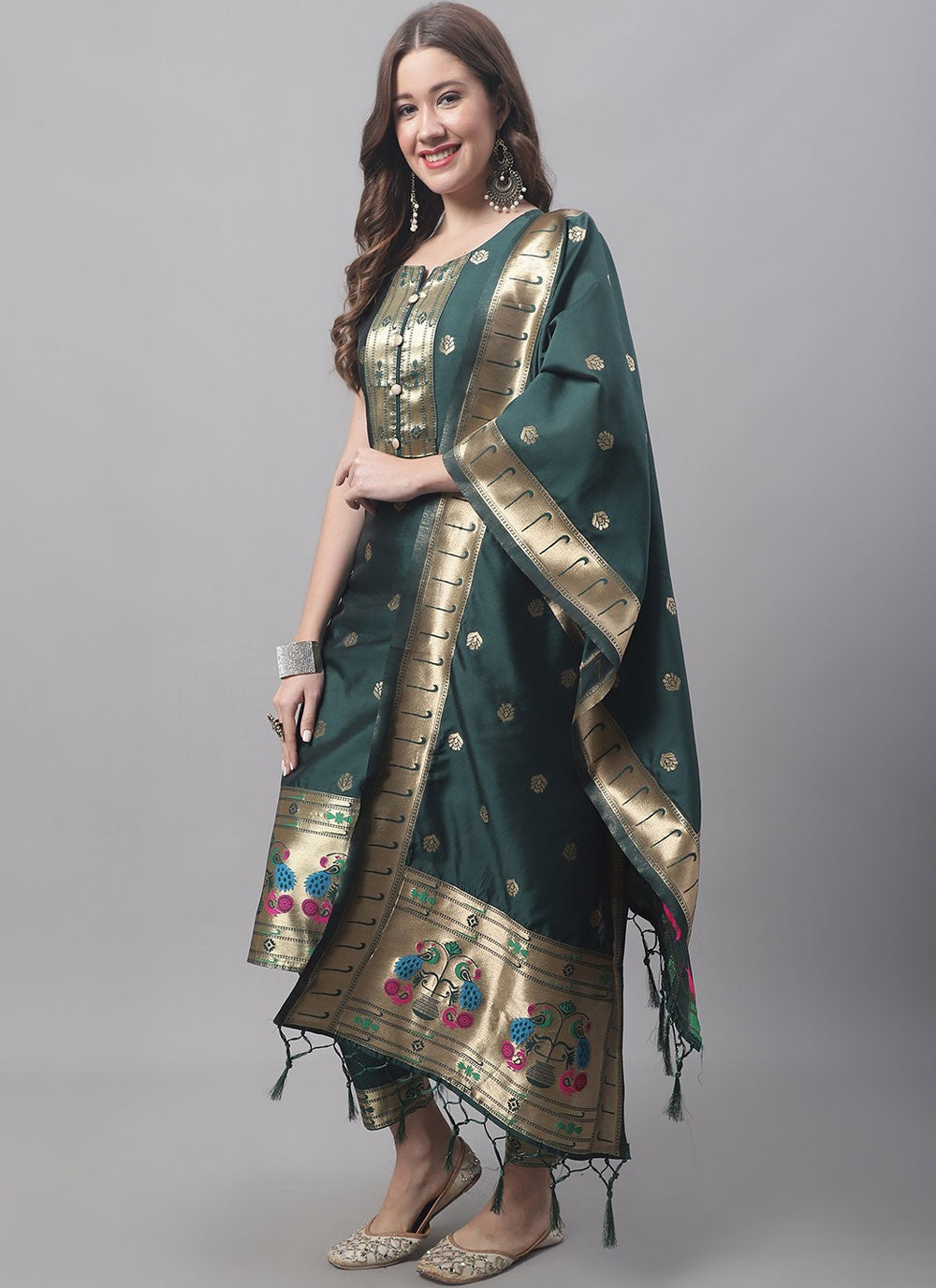 Pant Style Suit Jacquard Work Green T7567
