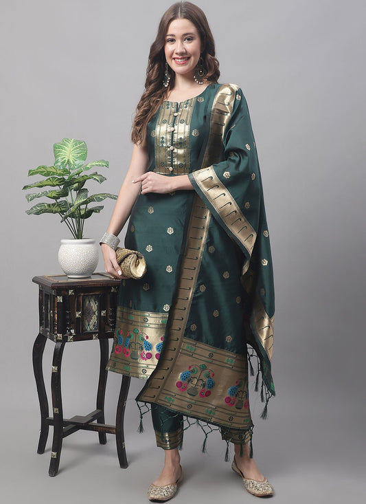 Pant Style Suit Jacquard Work Green T7567