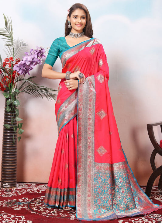 Border Work Silk Pink Classic Saree S15427