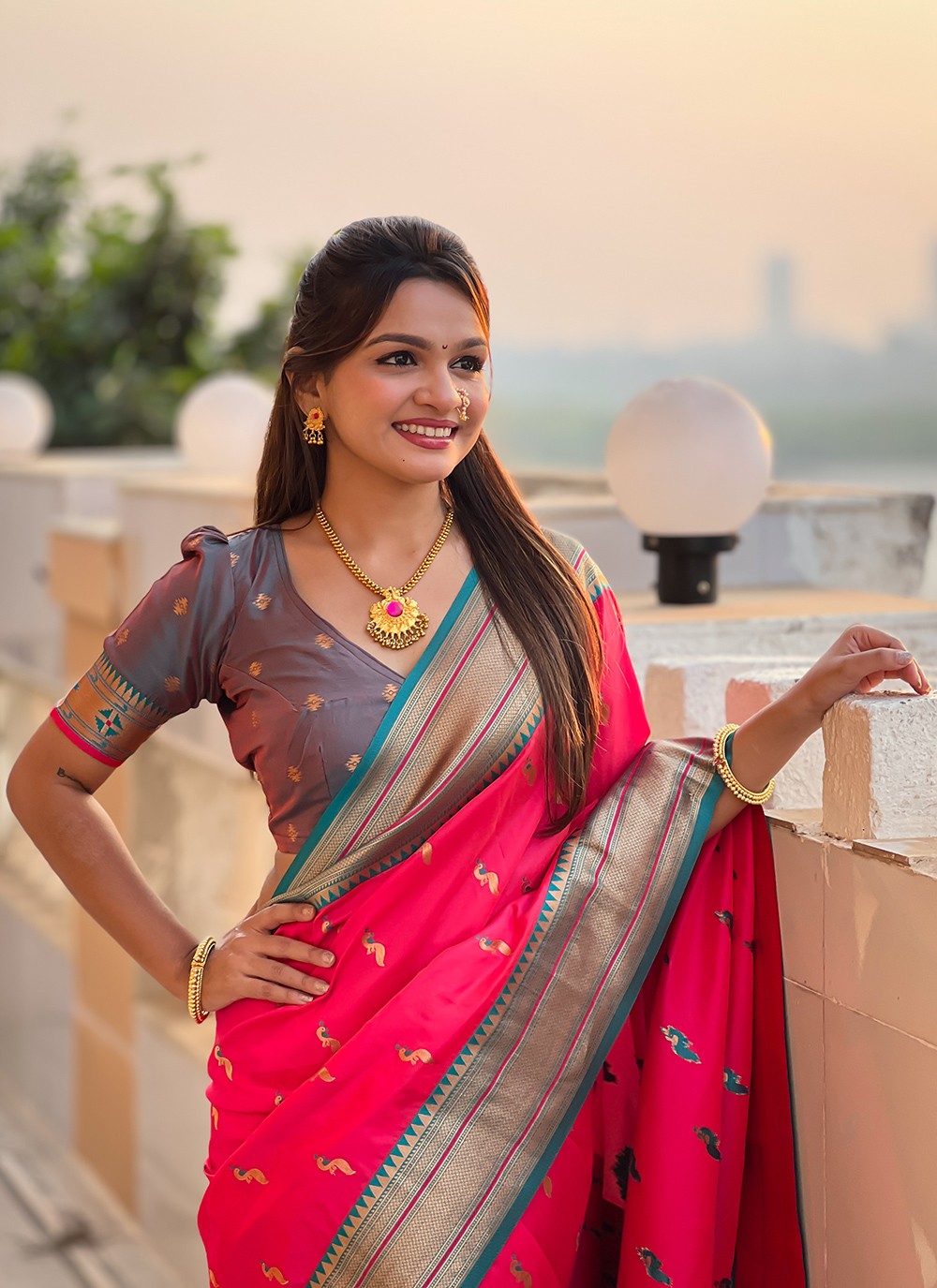 Hot Pink Silk Classic Saree Jacquard Work S16046