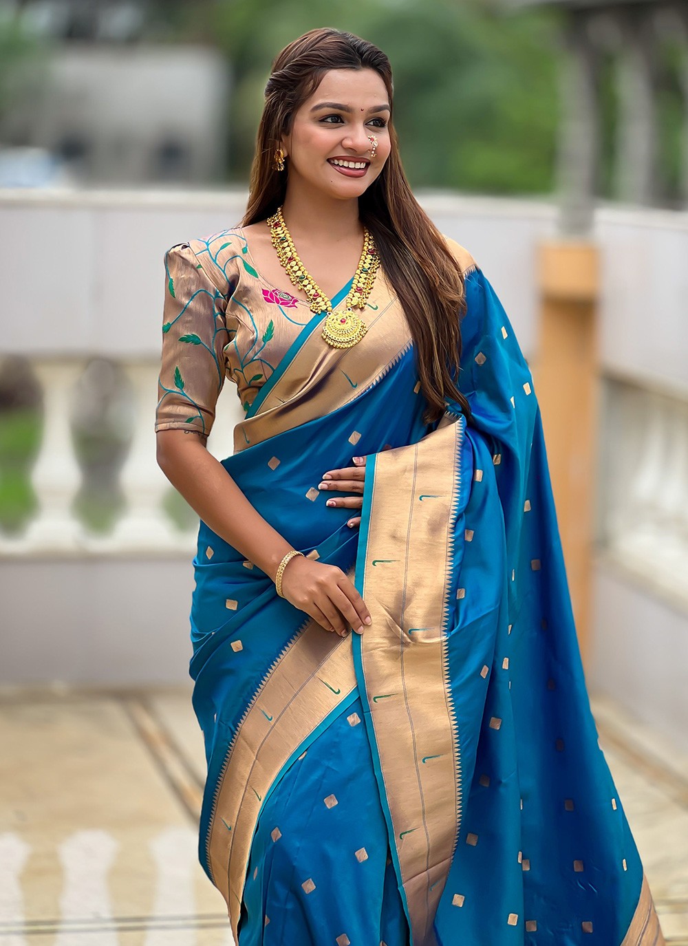 Teal Silk Trendy Saree Jacquard Work S18313