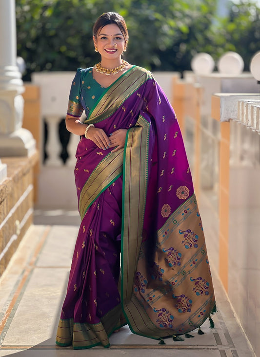 Wine Silk Classic Saree Jacquard Work S16049