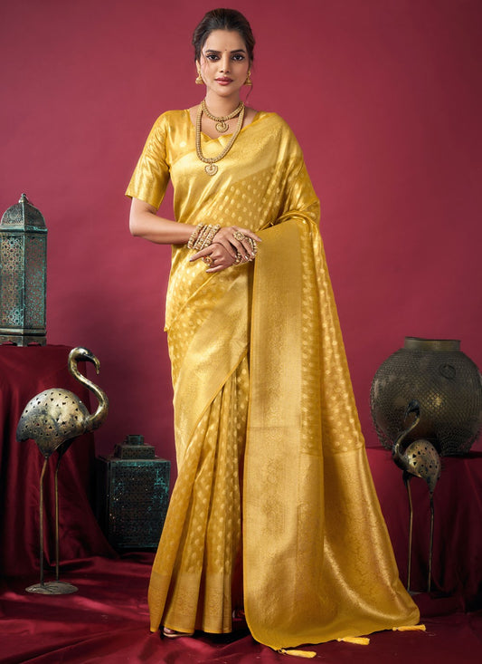 Gold Silk Contemporary Saree Jacquard Work S19393