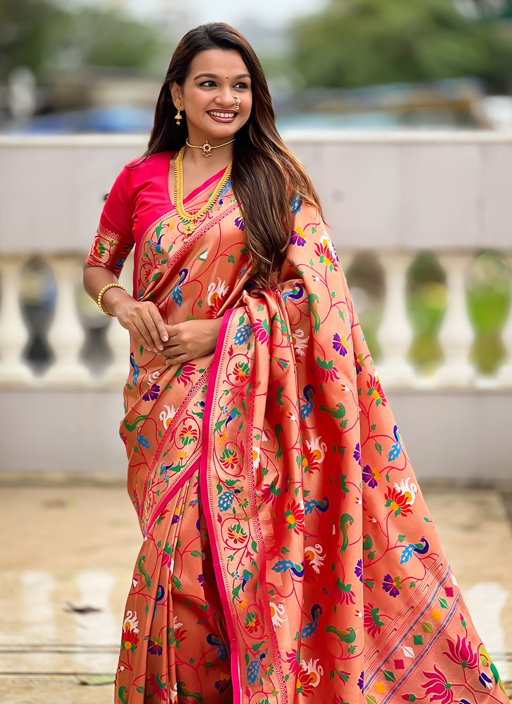 Pink Kanjivaram Silk Trendy Saree Jacquard Work, Woven S18795
