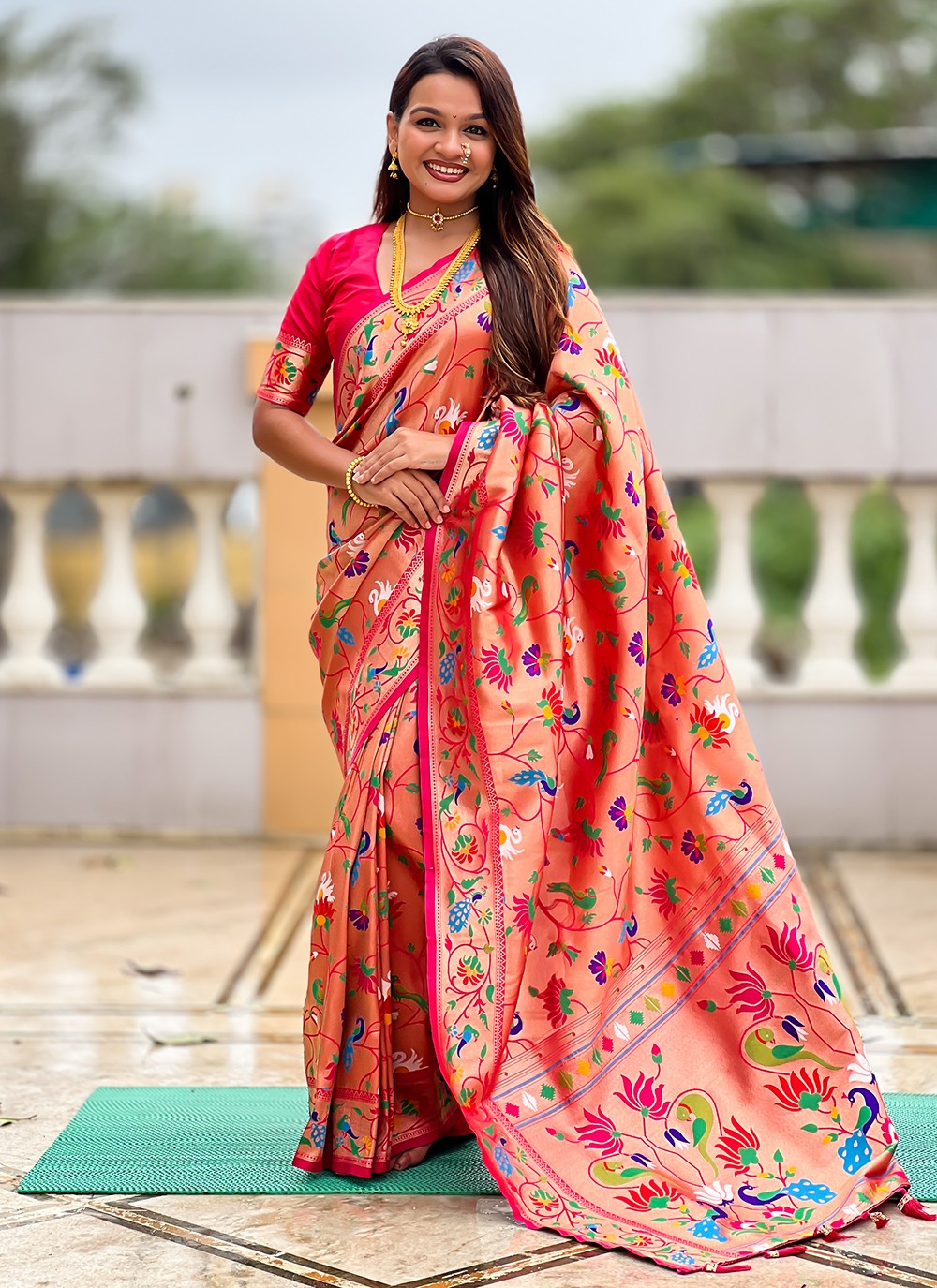 Pink Kanjivaram Silk Trendy Saree Jacquard Work, Woven S18795