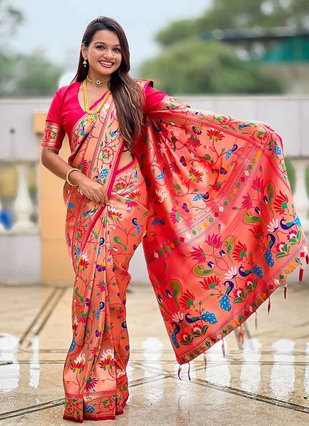 Pink Kanjivaram Silk Trendy Saree Jacquard Work, Woven S18795