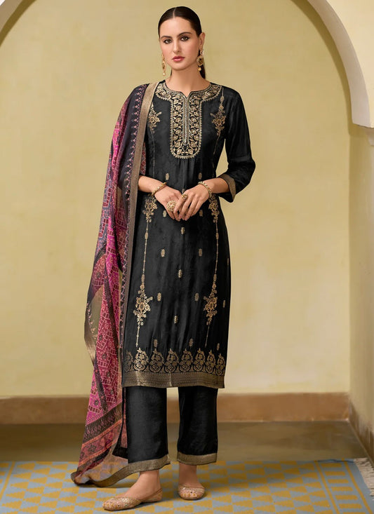 Jacquard Work Jacquard Black Salwar Suit T6174