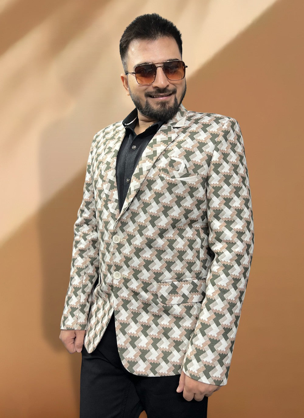 Woven Jacquard Cream Coats & Blazers - M5559