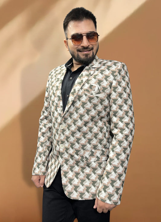 Woven Jacquard Cream Coats & Blazers - M5559