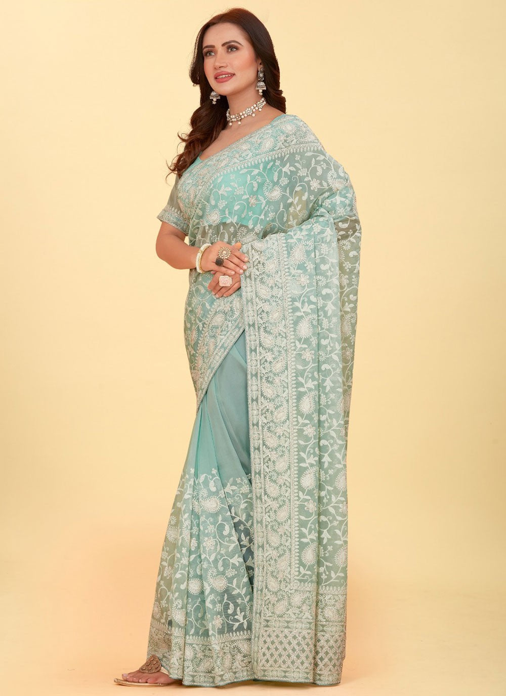 Dimond, Embroidered Jimmy Chu Saree - S12199